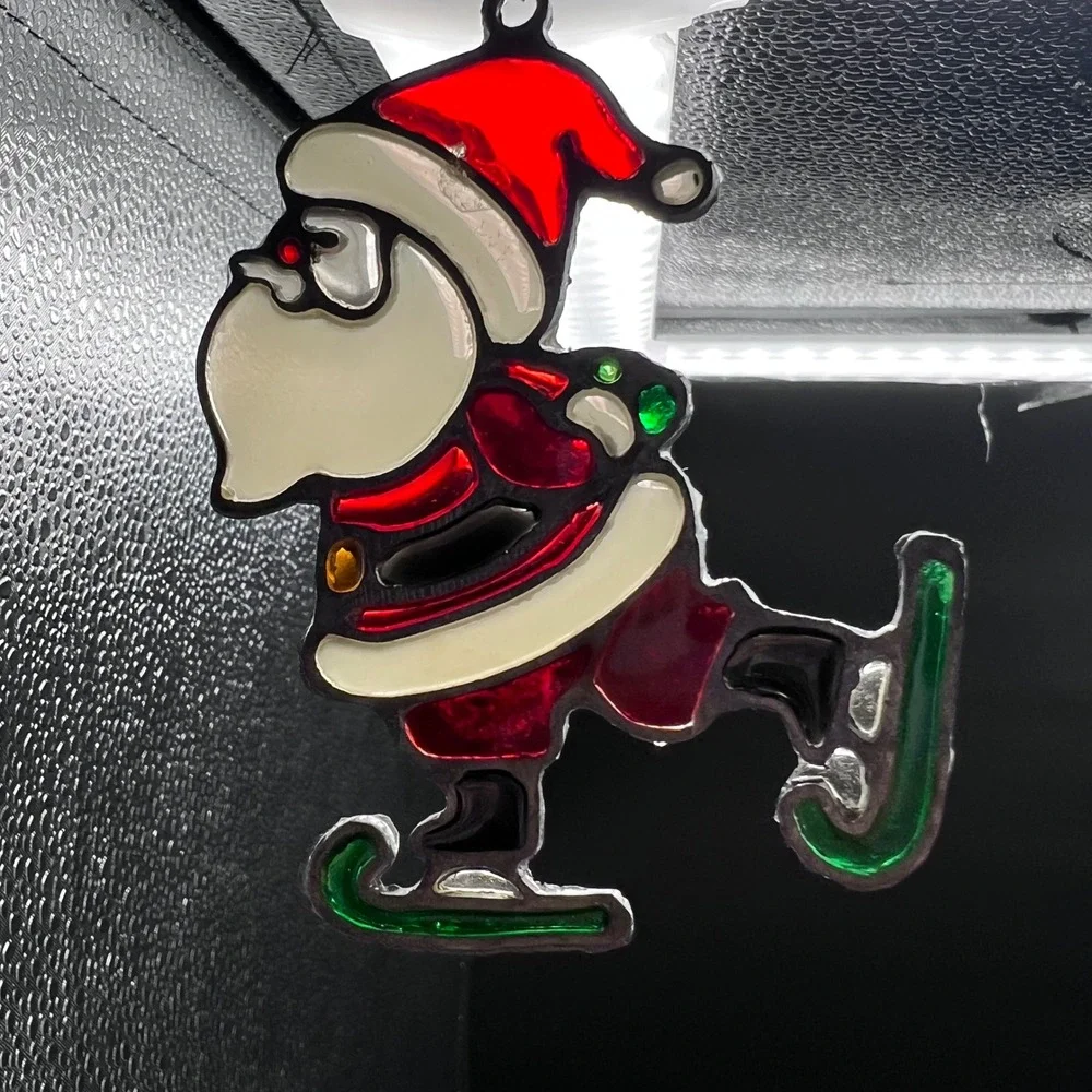 Vintage Kurt Adler Ice Skating Suncatcher Christmas Ornament Stained Glass look